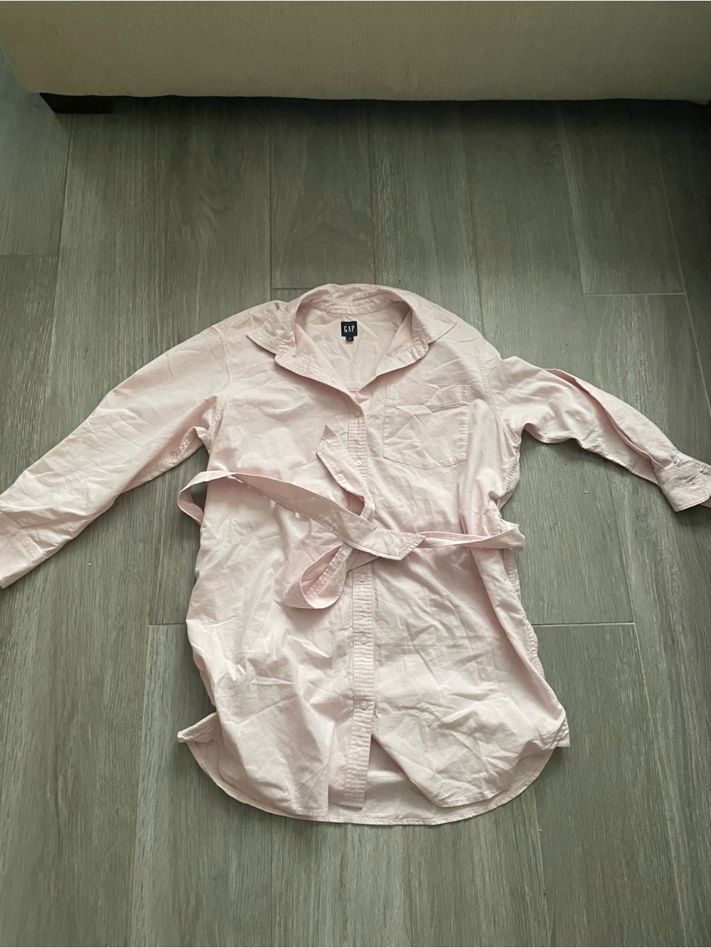 GAP Pastel Pink Longline Button-Down Shirt with Waist Tie